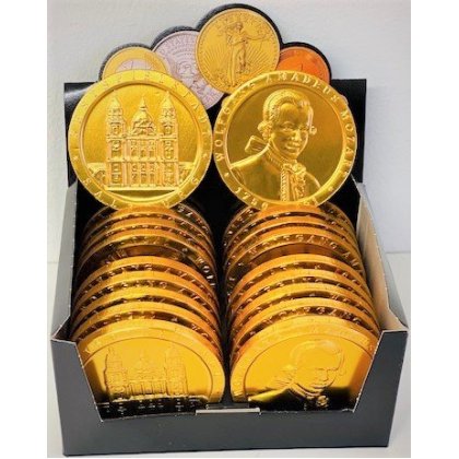 Milch-Schoko-Münzen, Format 100 mm, Mozart / Salzburger Dom, Gold 